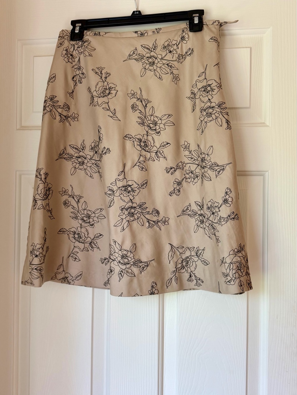 Kate Hill Petite Floral A-Line Skirt Women’s 10P Beige Black Career Office